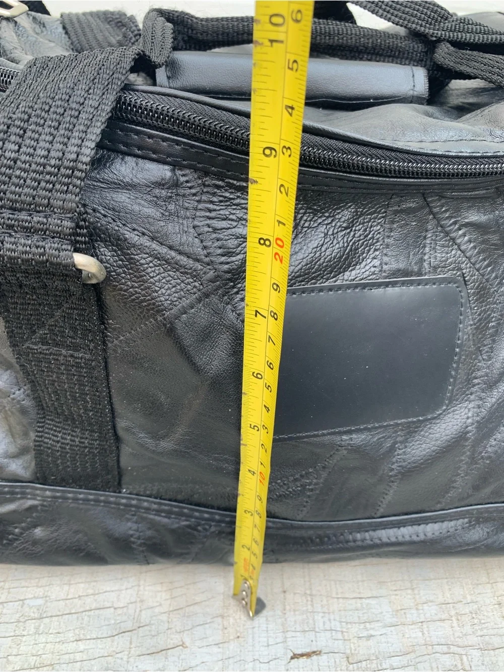 Vintage Seville Black Leather Patchwork Weekender Duffle Travel Bag Gym Pockets